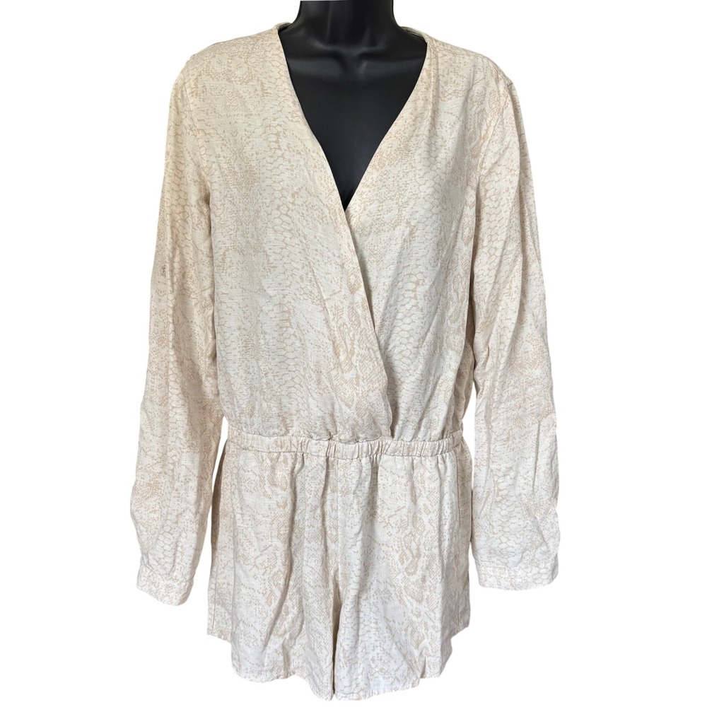 Anthropologie Cloth & Stone Snakeskin Print Romper Size S Linen Blend Beige